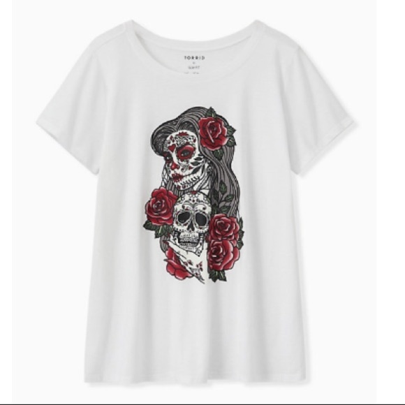 NWT TORRID MUERTA SKULL SLIM FIT CREW TEE Halloween - Picture 4 of 5